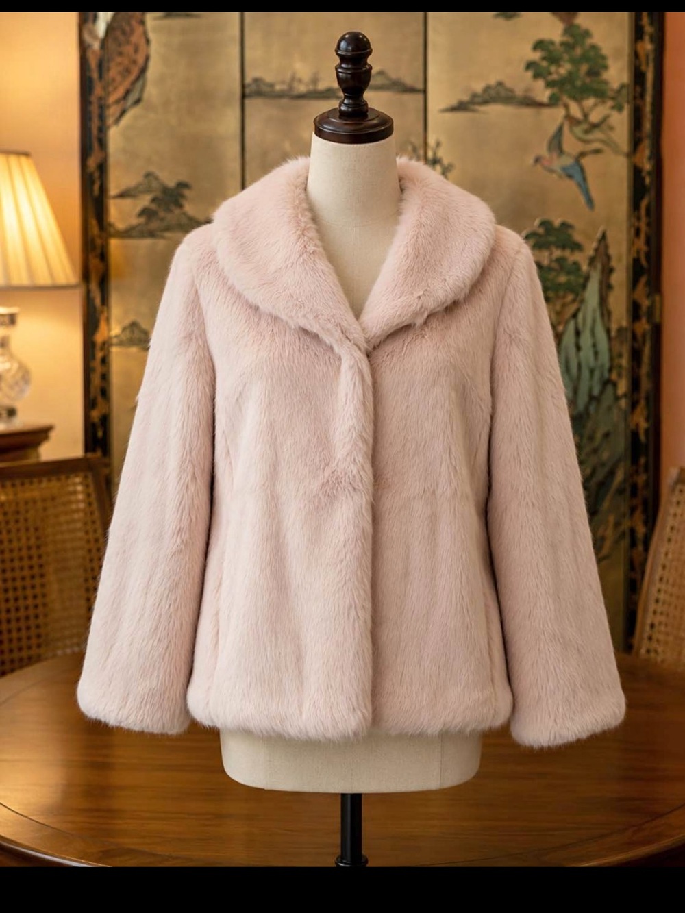 GUESS Blush Rabbit Fur Cropped Jacket